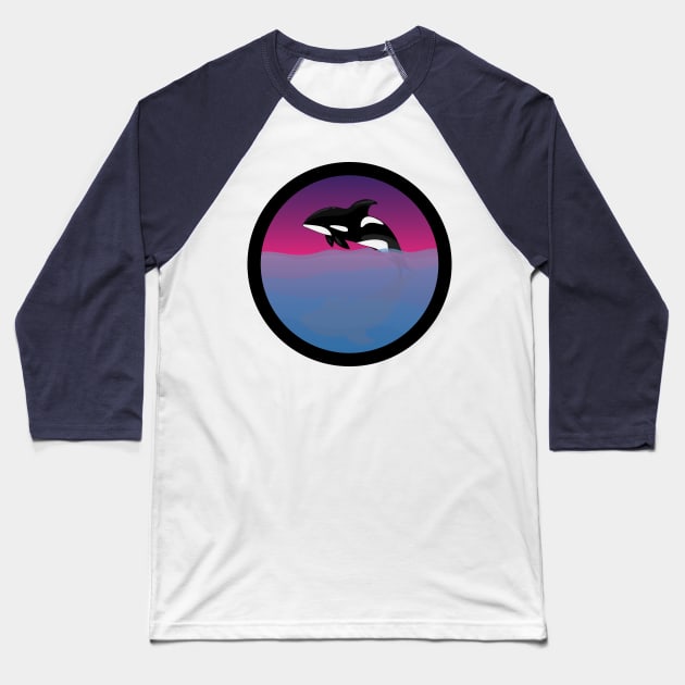 Whale in a Pink/Purple Sky Baseball T-Shirt by kristinbell